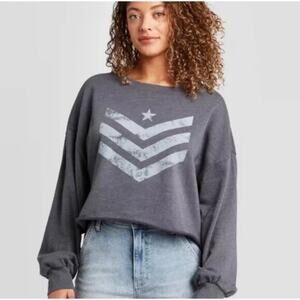 Grayson Thread Long Sleeve Cropped Sweatshirt Medium Grey Star Graphic
